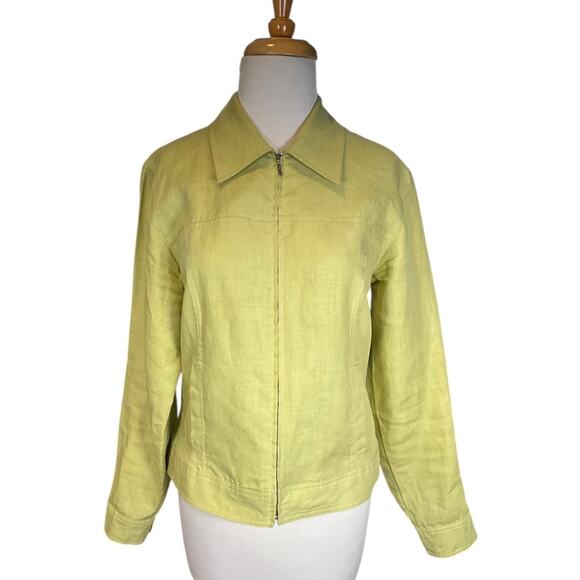 Classiques Entier 100% Linen Full Zip Jacket Size Small Lime Green Lightweight - Picture 1 of 12